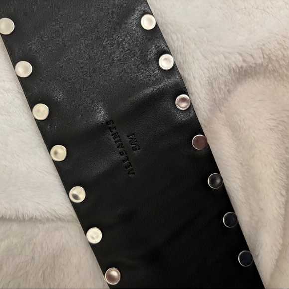 All Saints Alcor Black Leather Studded Belt with Silver Accents - Picture 8 of 9